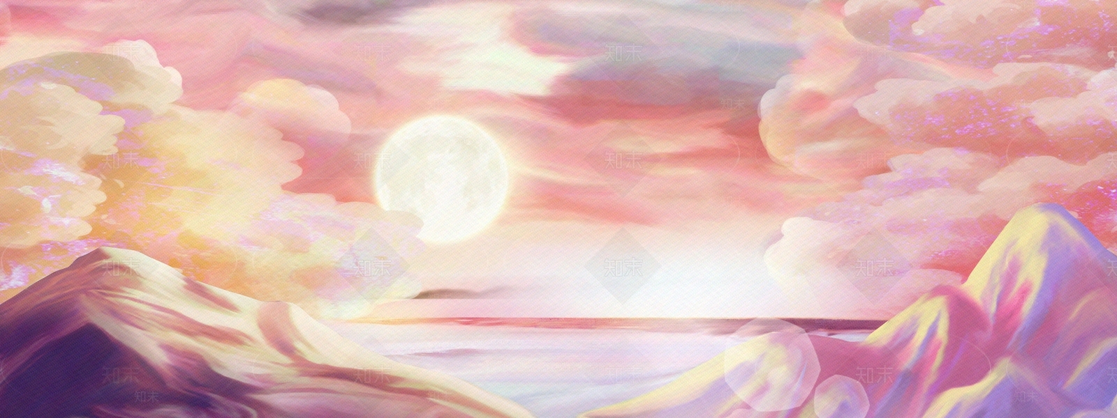 手绘晚霞天空装饰画贴图下载【ID:1112791914】