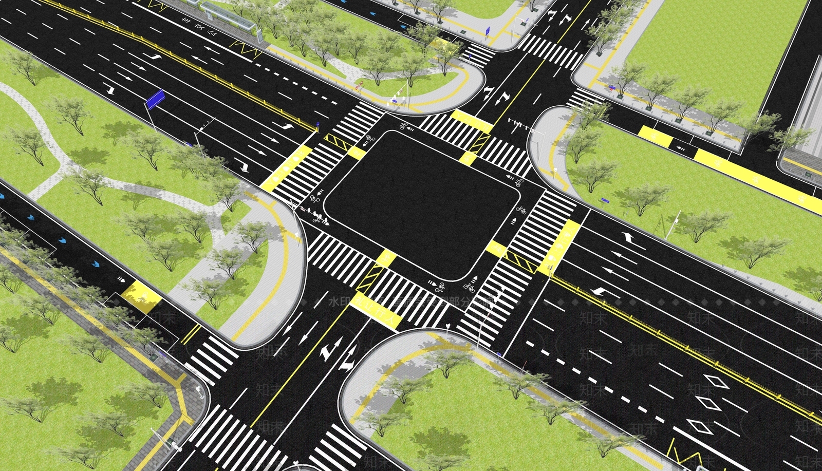 现代市政道路景观SU模型下载【ID:1112796587】