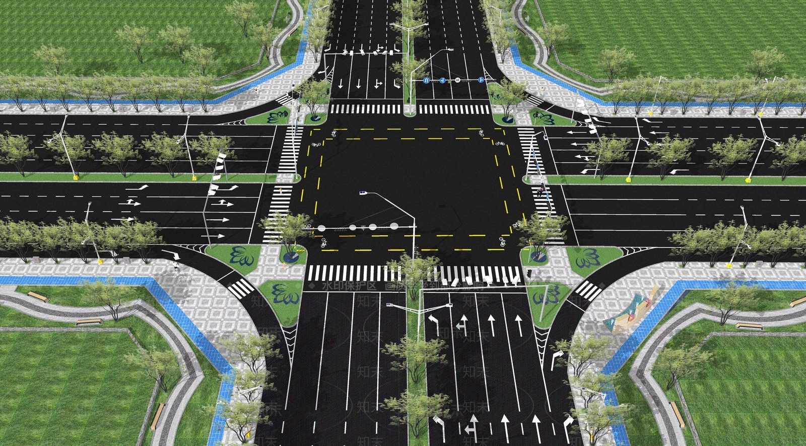 现代市政道路景观SU模型下载【ID:1112796769】