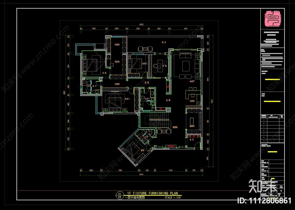 新中式轻奢别墅cad施工图下载【ID:1112806861】