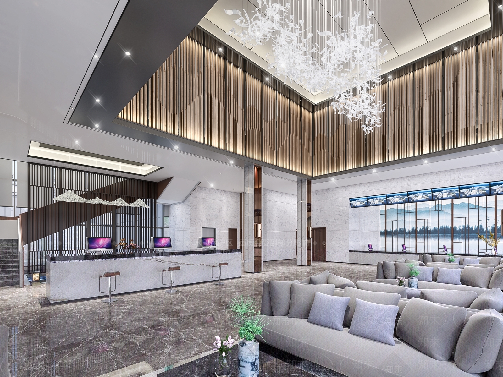 现代酒店大堂SU模型下载【ID:1112808365】