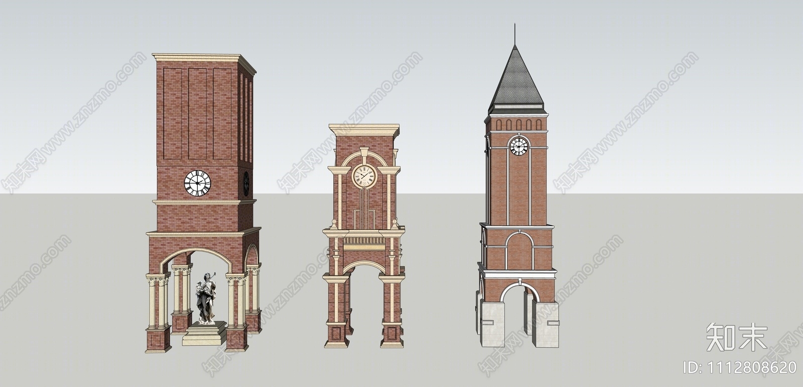 欧式红砖钟楼SU模型下载【ID:1112808620】