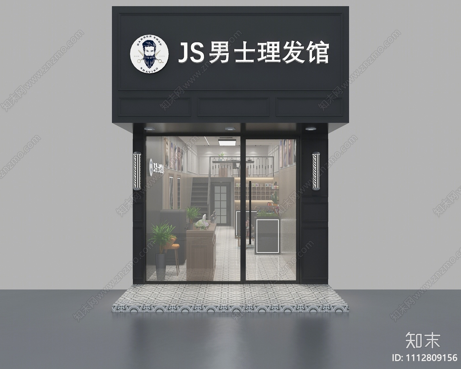 现代美发店门头门面3D模型下载【ID:1112809156】