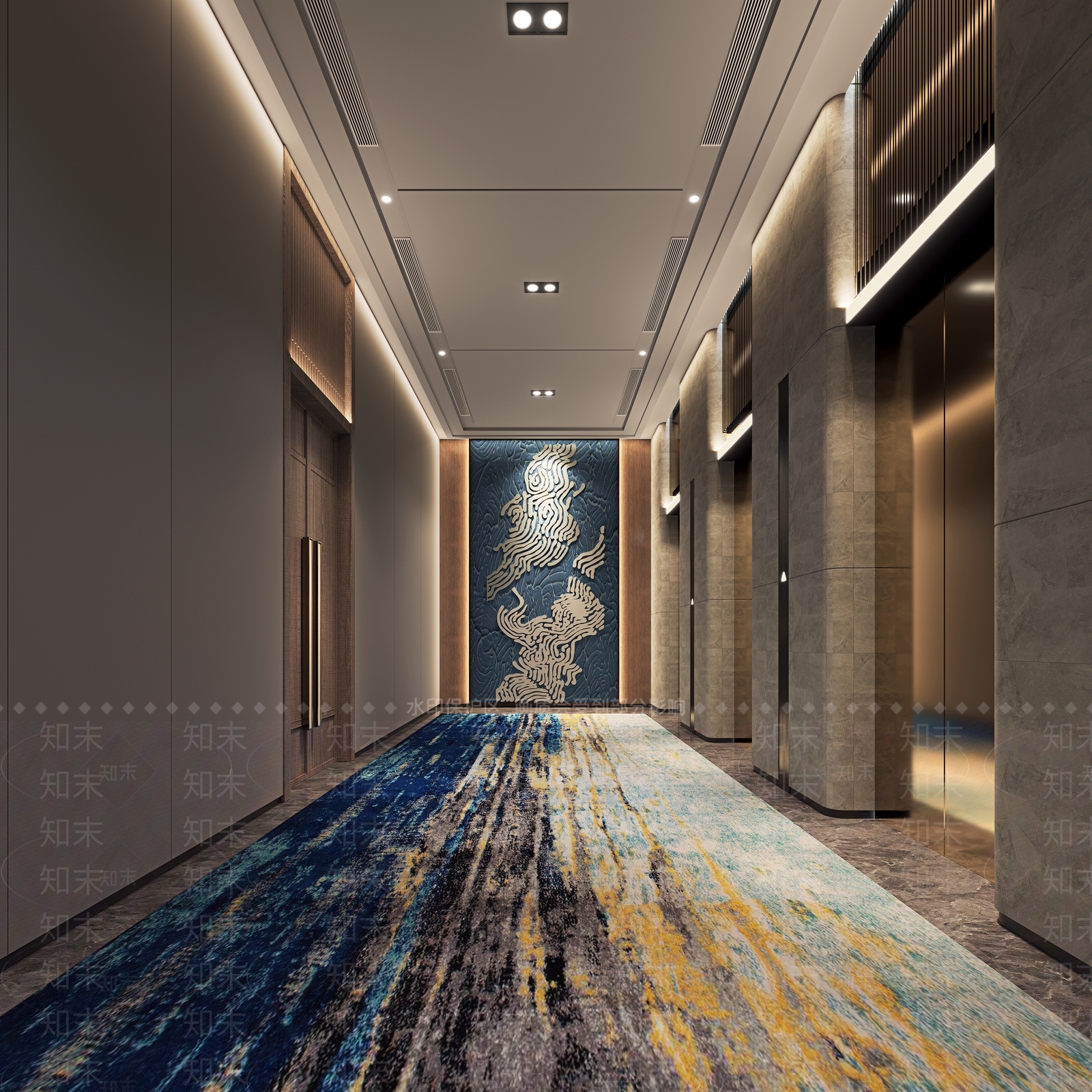 新中式电梯厅3D模型下载【ID:1112816232】