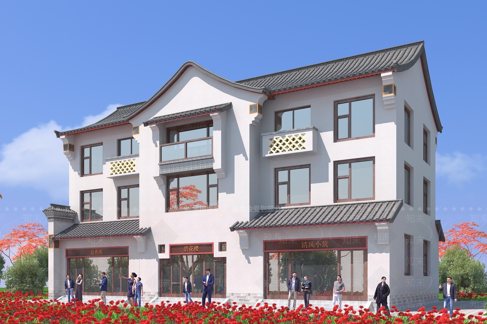 中式民宿建筑外观3D模型下载【ID:1112825131】