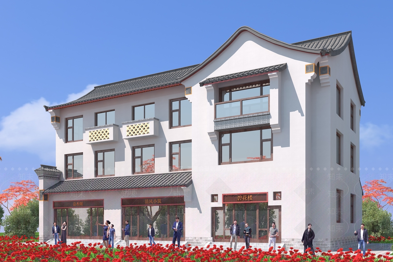 中式民宿建筑外观3D模型下载【ID:1112825445】