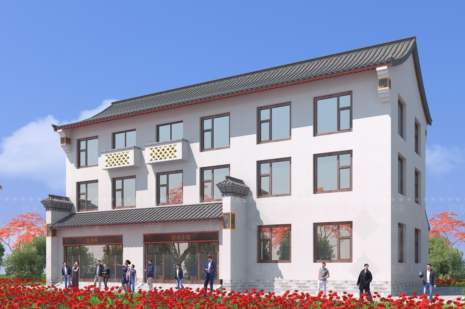 中式民宿建筑外观3D模型下载【ID:1112825866】