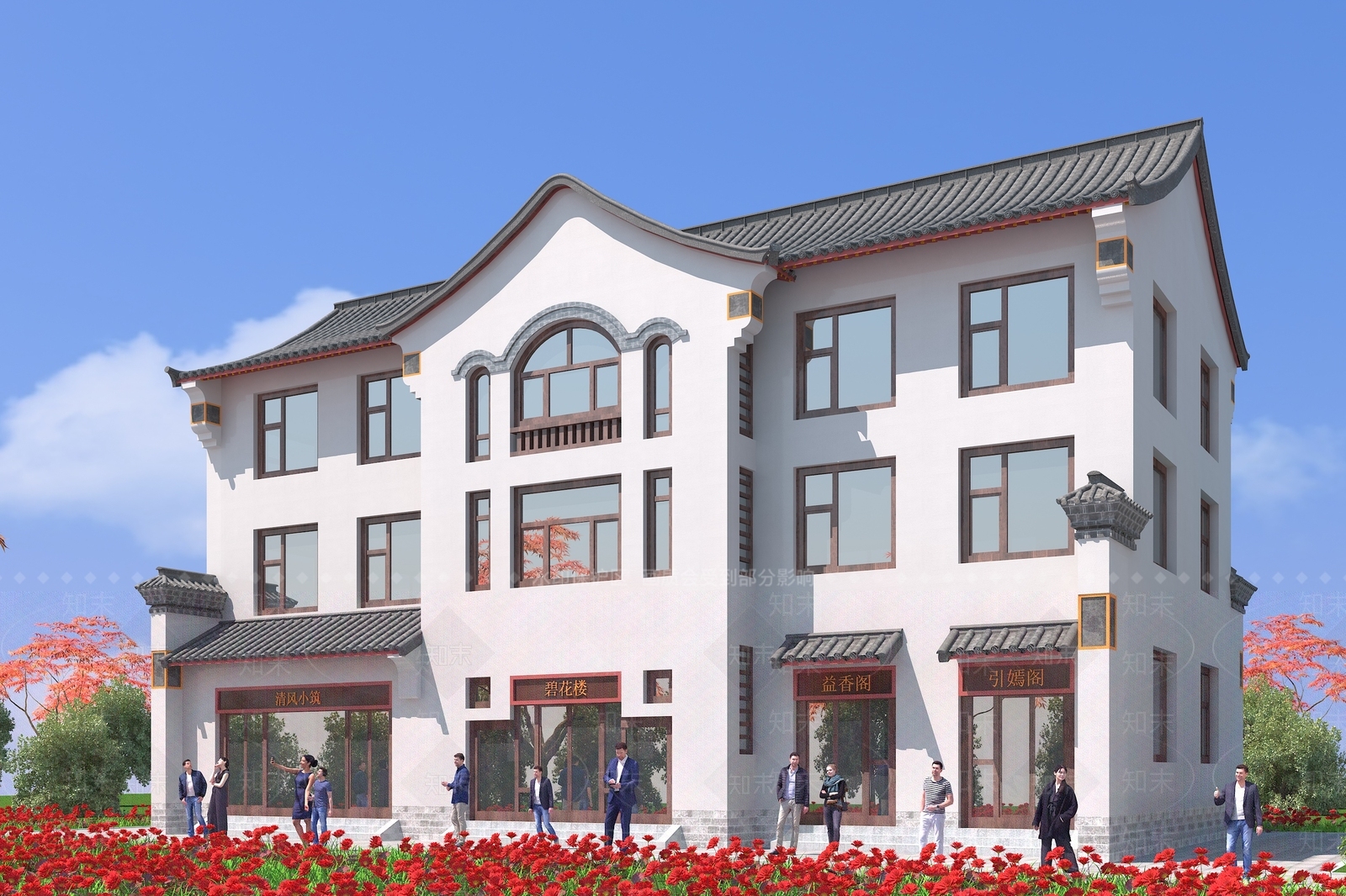 中式民宿建筑外观3D模型下载【ID:1112826258】