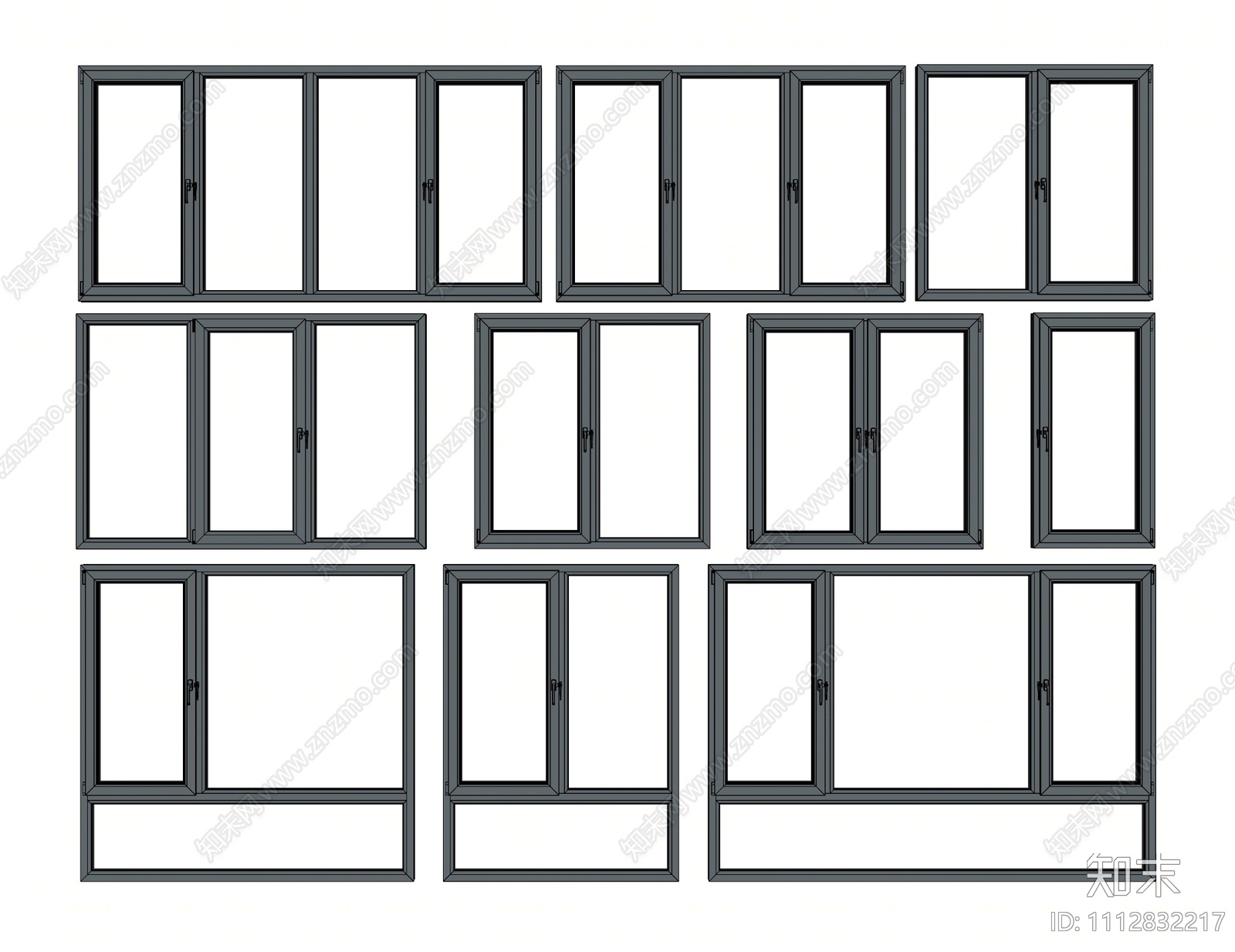 现代窗户组合SU模型下载【ID:1112832217】