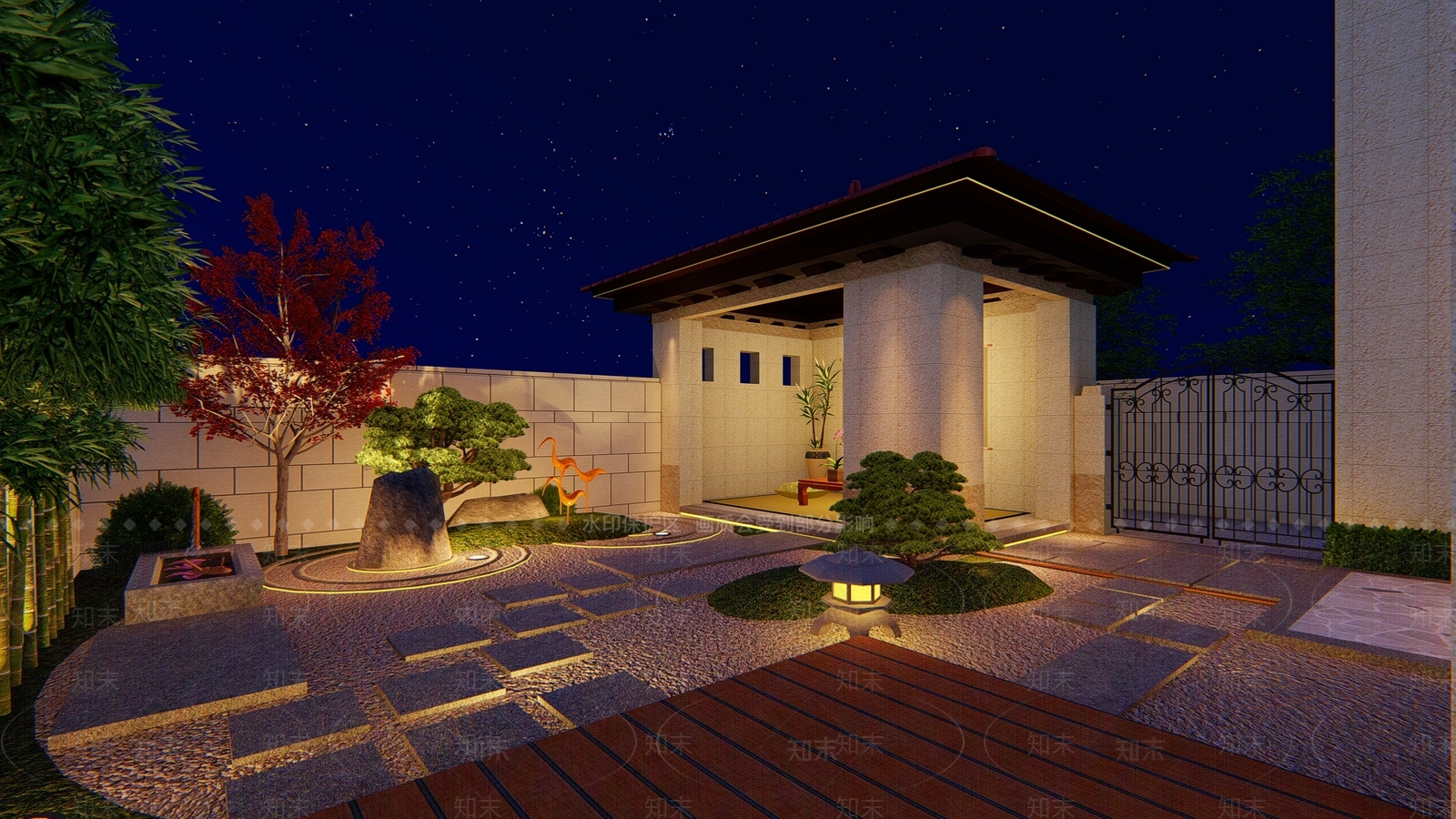 新中式庭院花园SU模型下载【ID:1112841216】