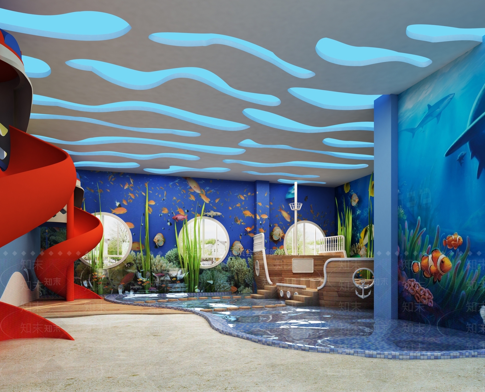 现代海洋主题儿童娱乐室3D模型下载【ID:1112847333】
