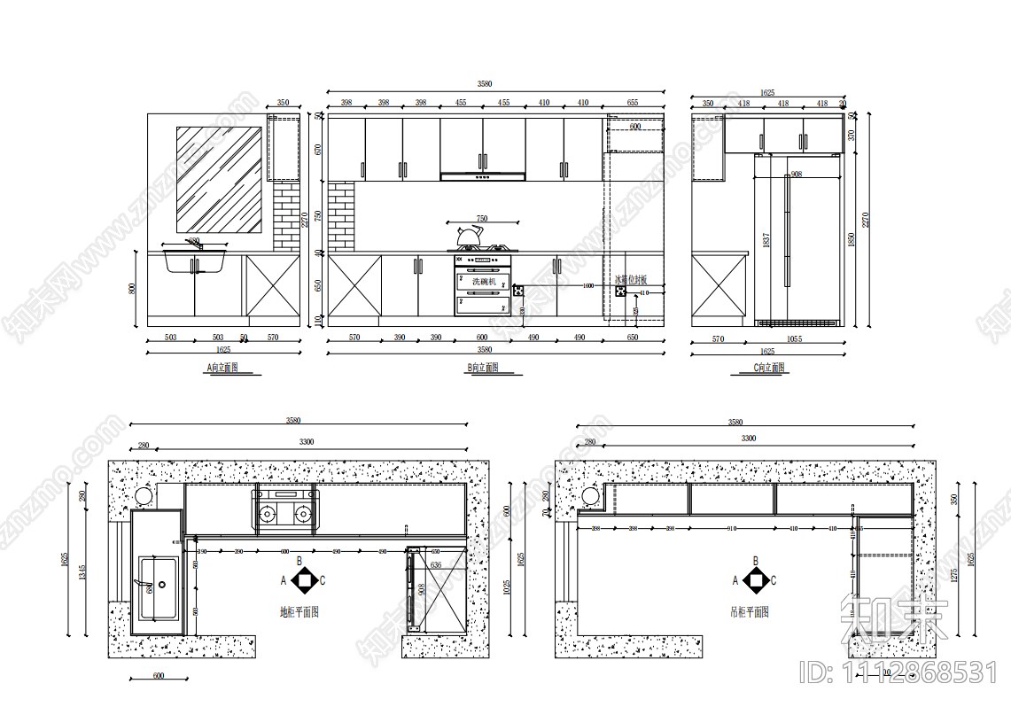 现代橱柜施工图cad施工图下载【ID:1112868531】