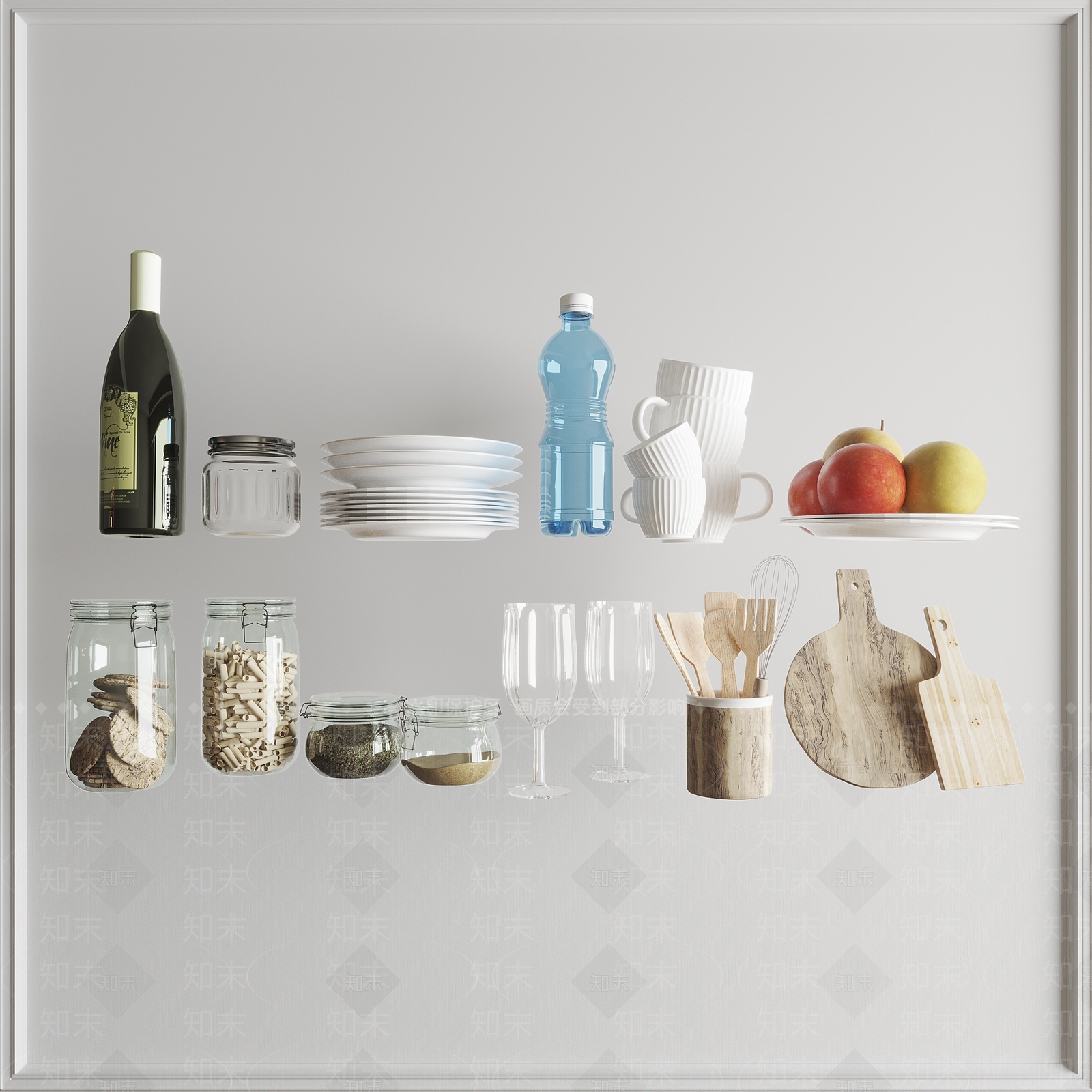 现代厨房用品组合3D模型下载【ID:1112942392】