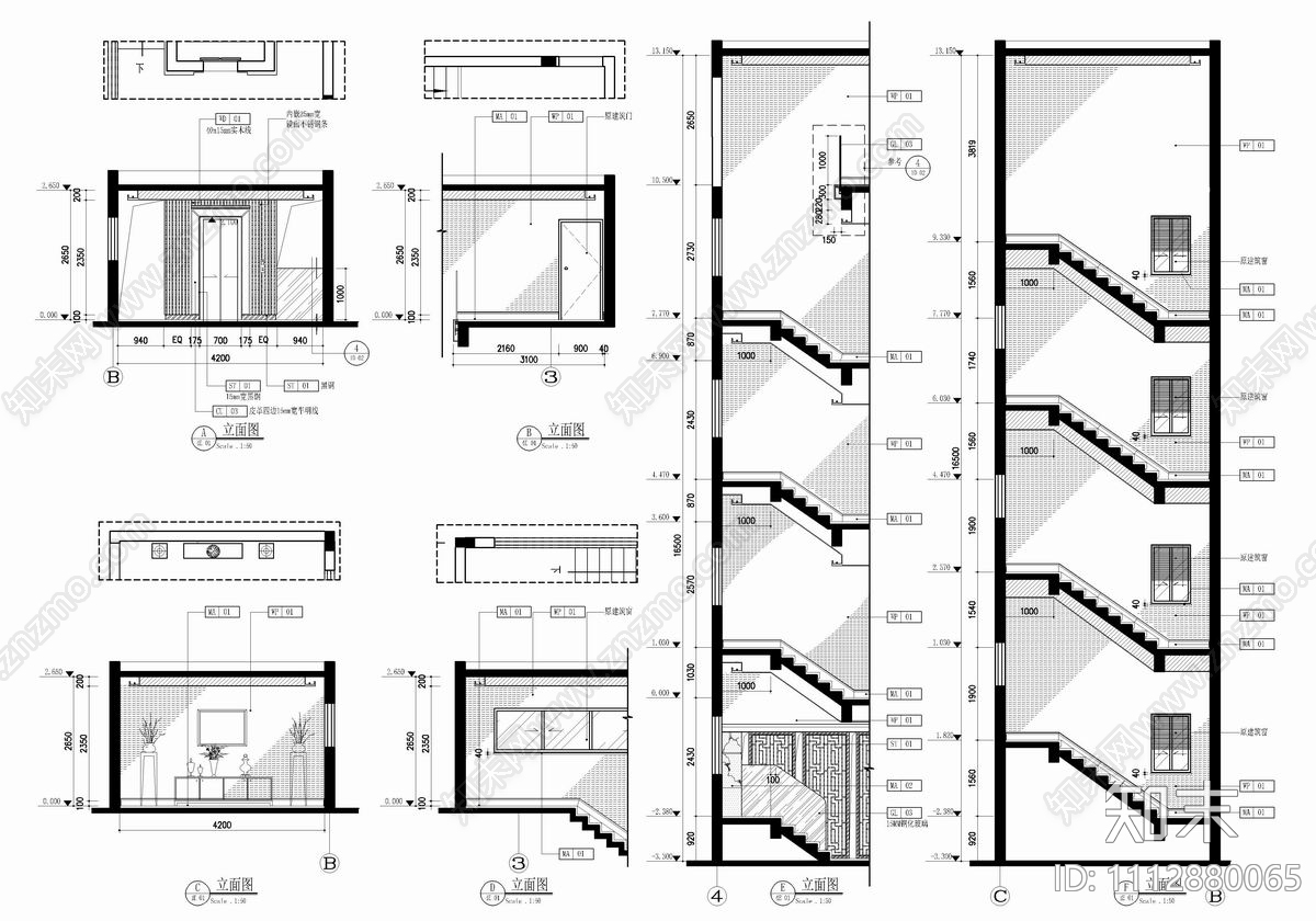 600㎡别墅CAD施工图cad施工图下载【ID:1112880065】