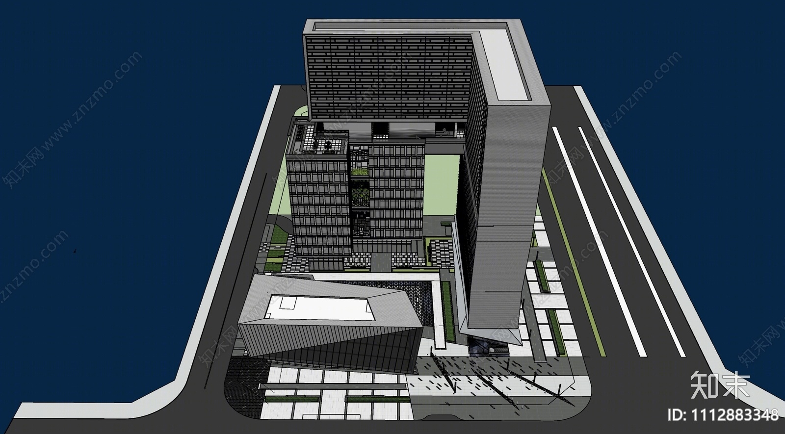 现代办公屋顶花园景观SU模型下载【ID:1112883348】