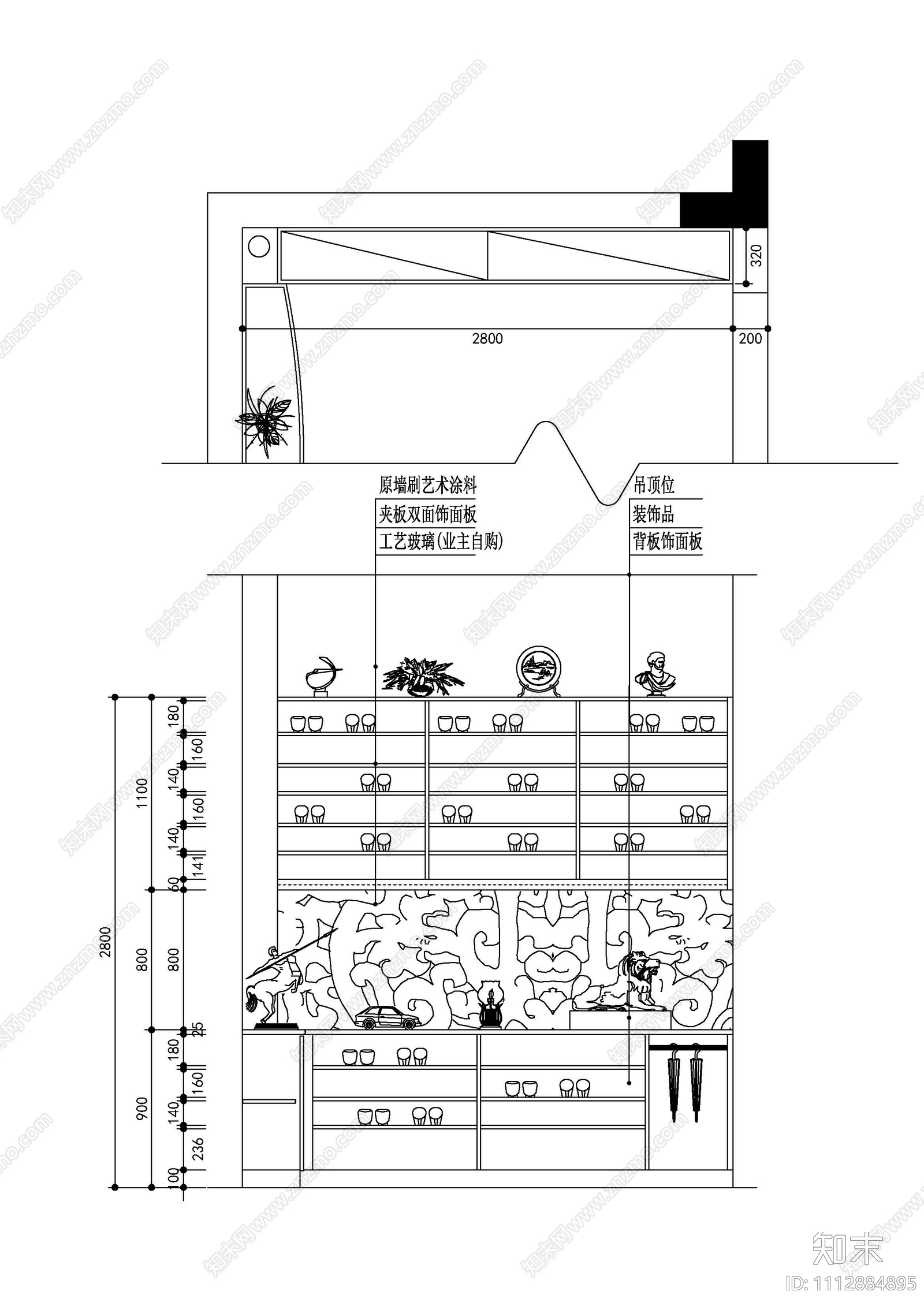 柜体书桌背景墙施工图库cad施工图下载【ID:1112884895】