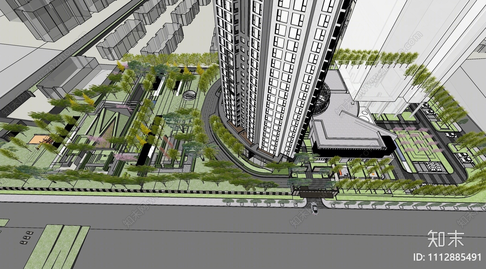 现代办公景观SU模型下载【ID:1112885491】