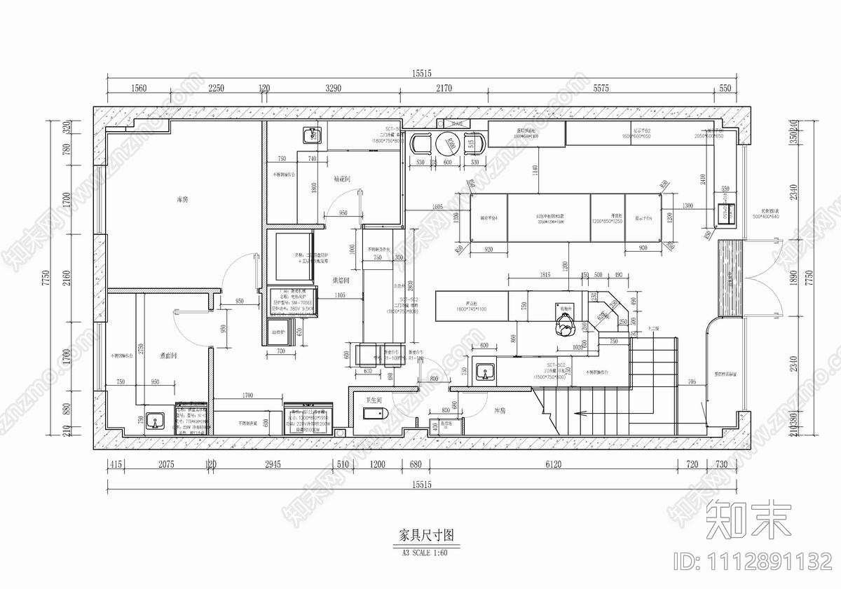 130㎡甜点蛋糕店CAD施工图施工图下载【ID:1112891132】