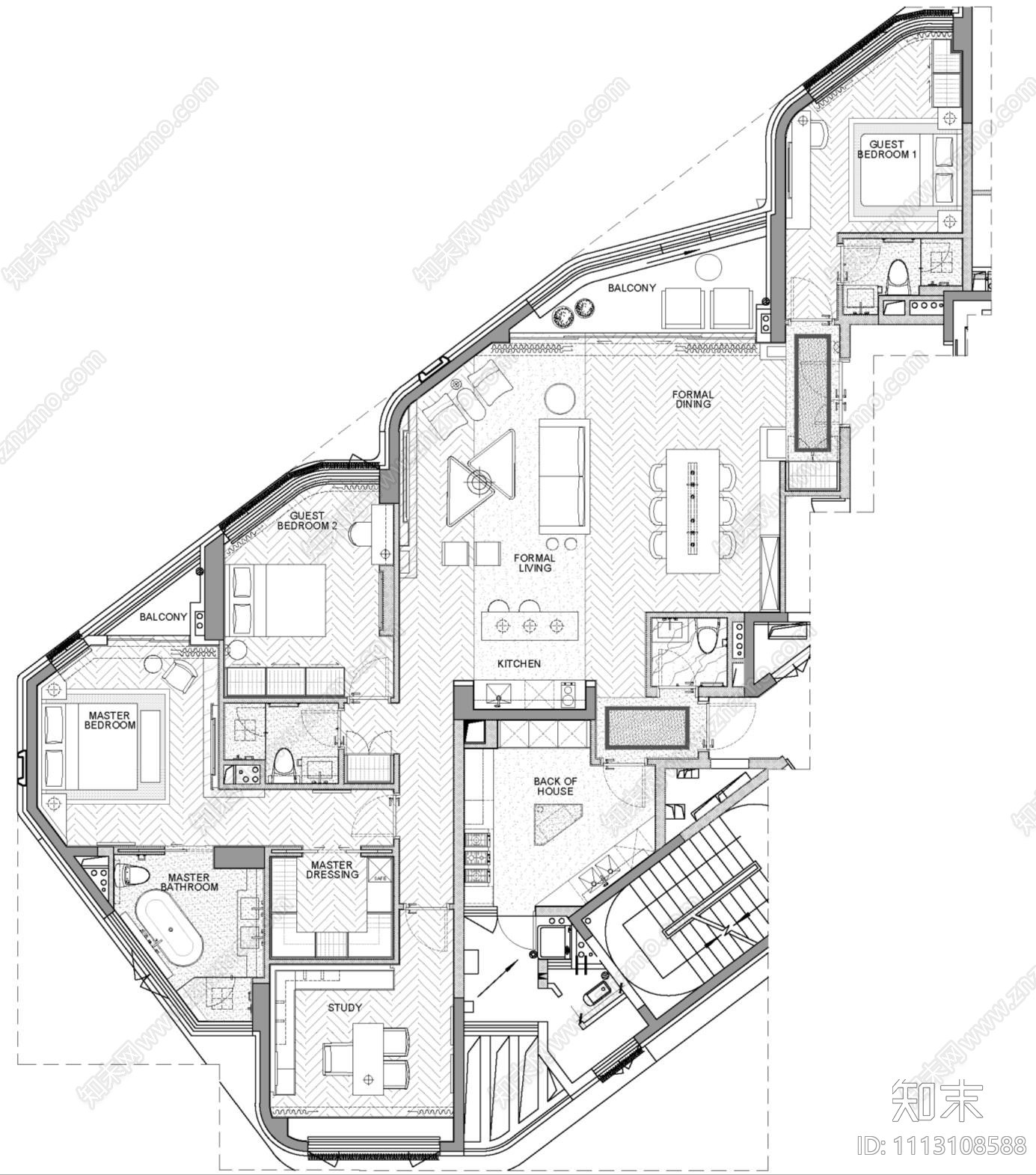 现代简约住宅空间施工图效果图cad施工图下载【ID:1113108588】