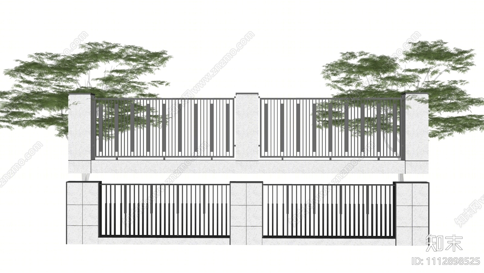 现代住宅小区围墙SU模型下载【ID:1112898525】