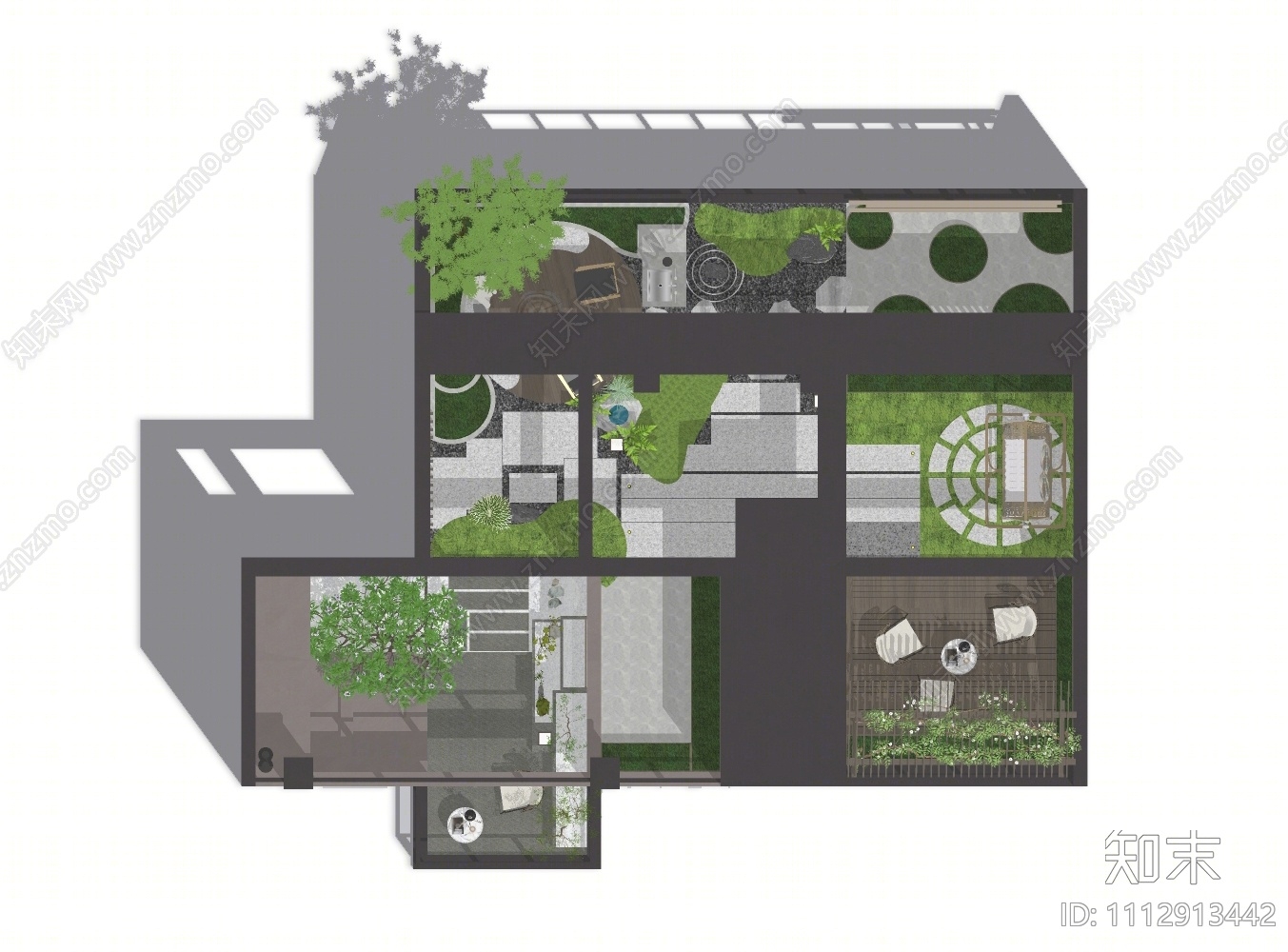 现代屋顶花园SU模型下载【ID:1112913442】