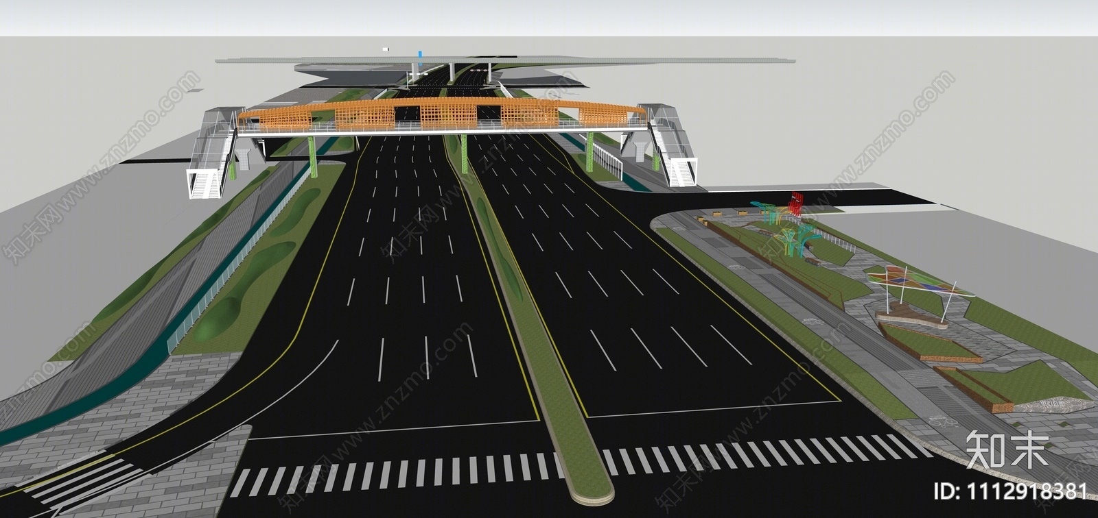 现代市政道路SU模型下载【ID:1112918381】