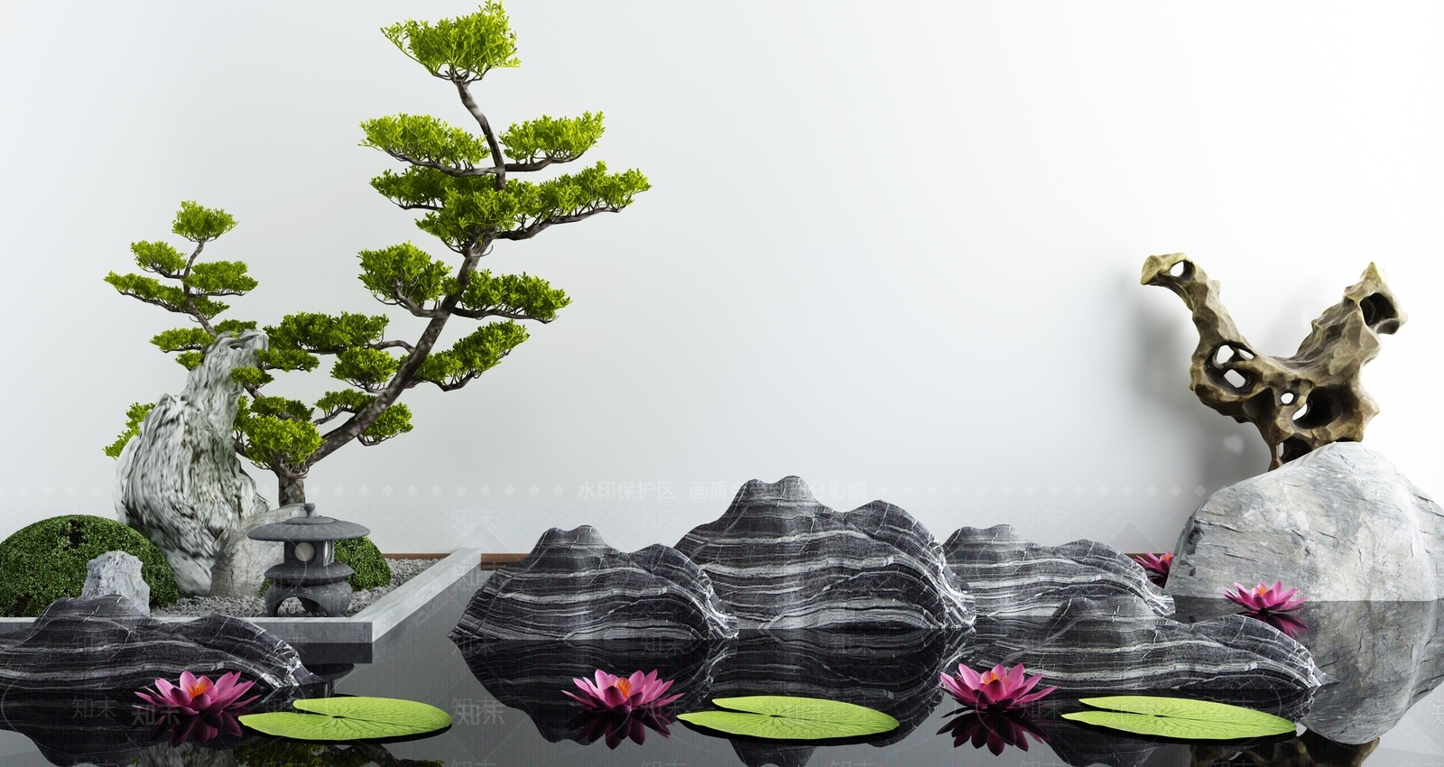 新中式假山水景3D模型下载【ID:1112931301】