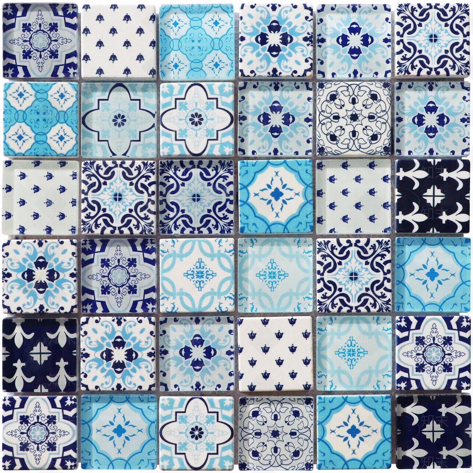 蓝色混铺花色中式仿古砖贴图下载【ID:1117941190】