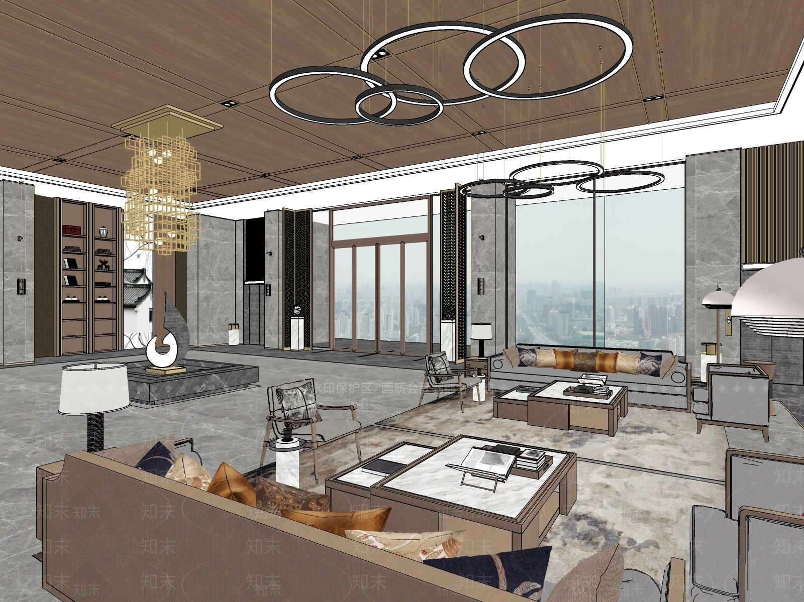 新中式酒店大堂SU模型下载【ID:1112942363】