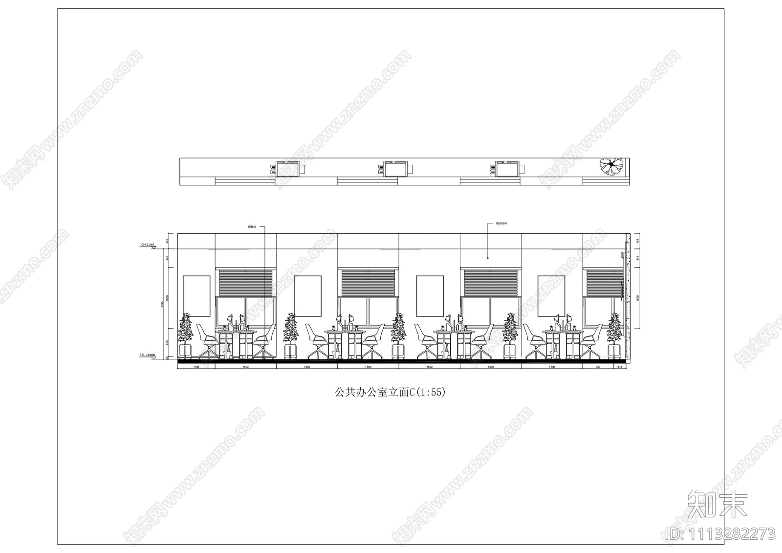 现代简约办公室空间设计cad施工图下载【ID:1113282273】