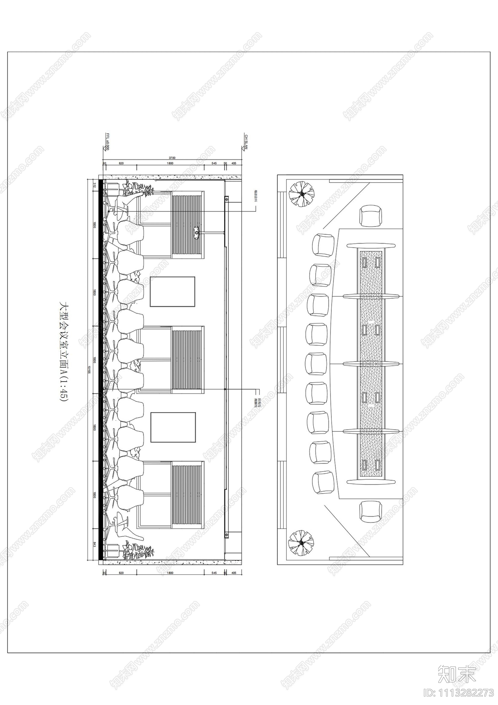 现代简约办公室空间设计cad施工图下载【ID:1113282273】