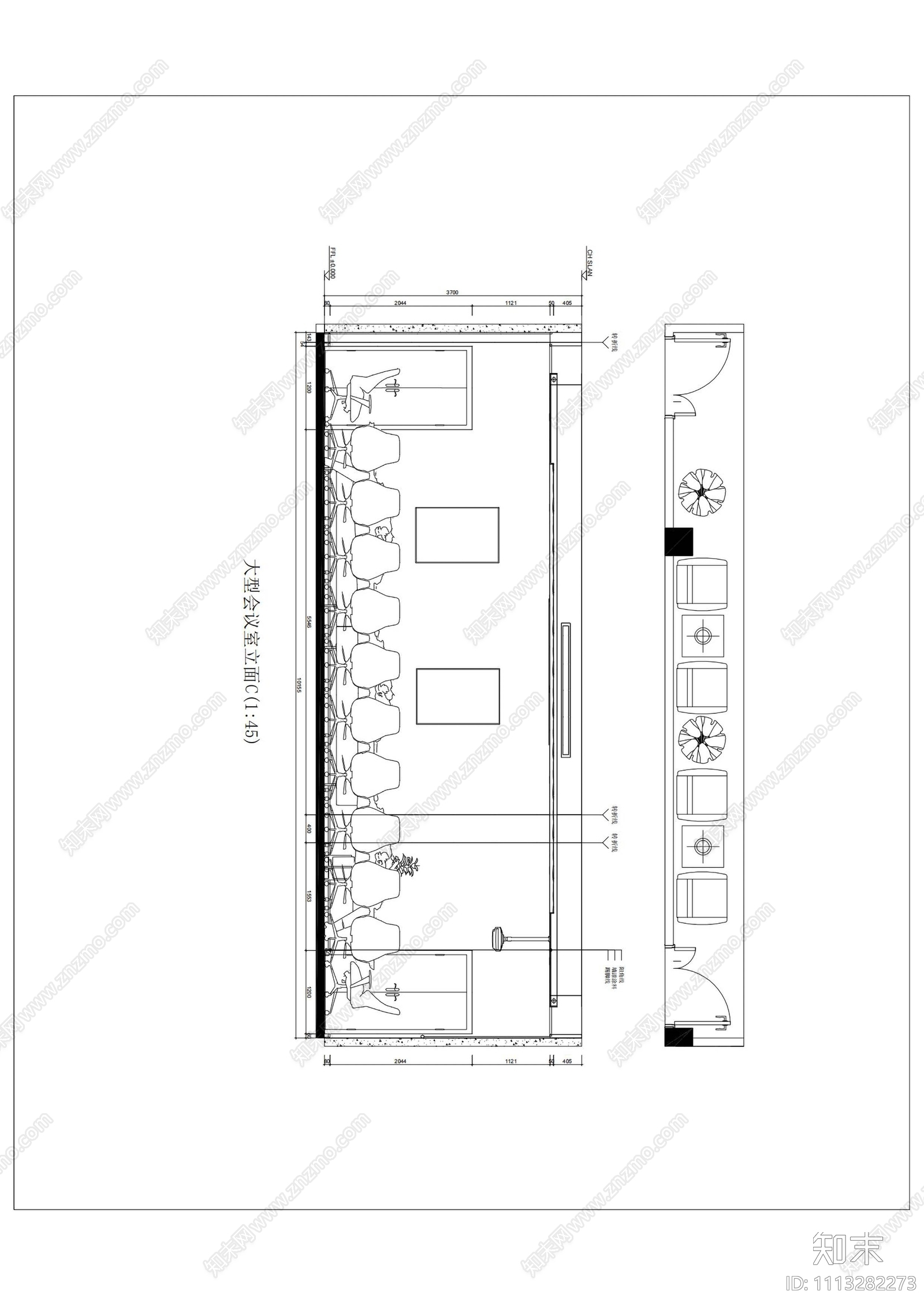 现代简约办公室空间设计cad施工图下载【ID:1113282273】