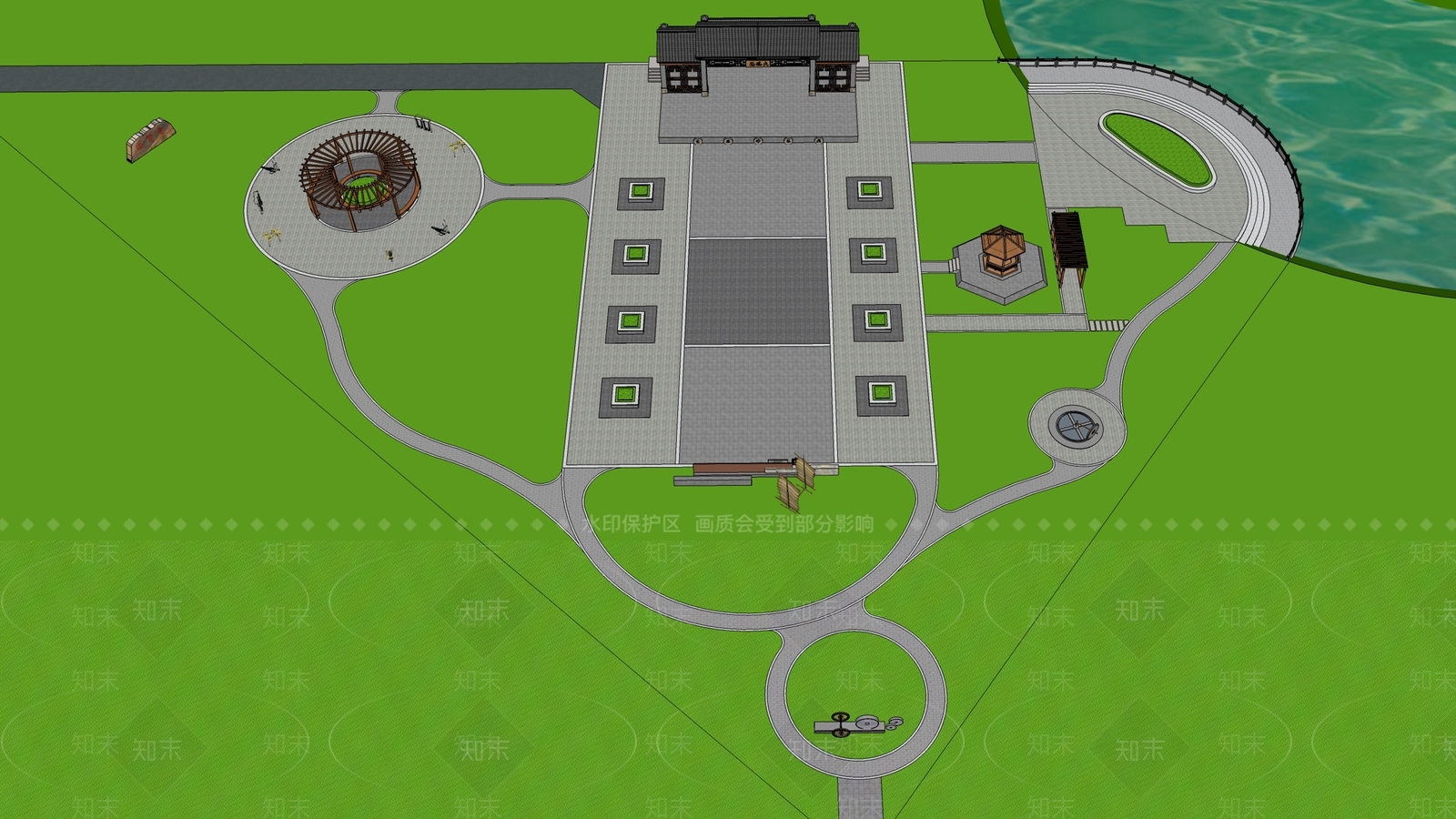 中式公园景观SU模型下载【ID:1112948850】