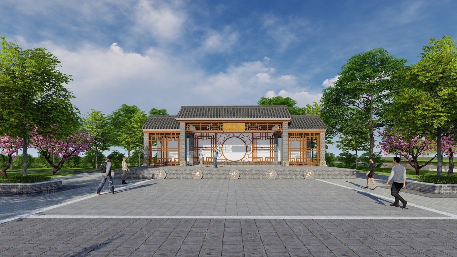 中式公园景观SU模型下载【ID:1112948850】