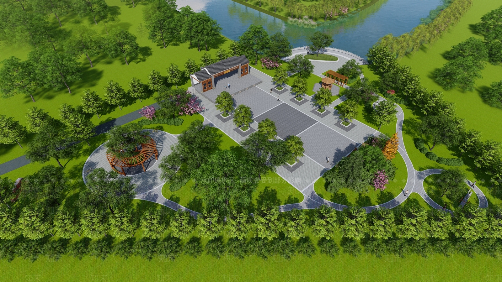 中式公园景观SU模型下载【ID:1112948850】