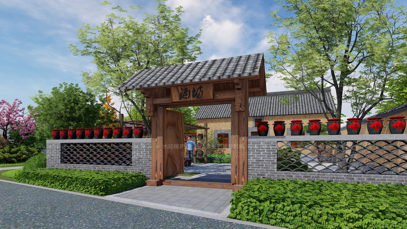 中式公园景观SU模型下载【ID:1112949316】
