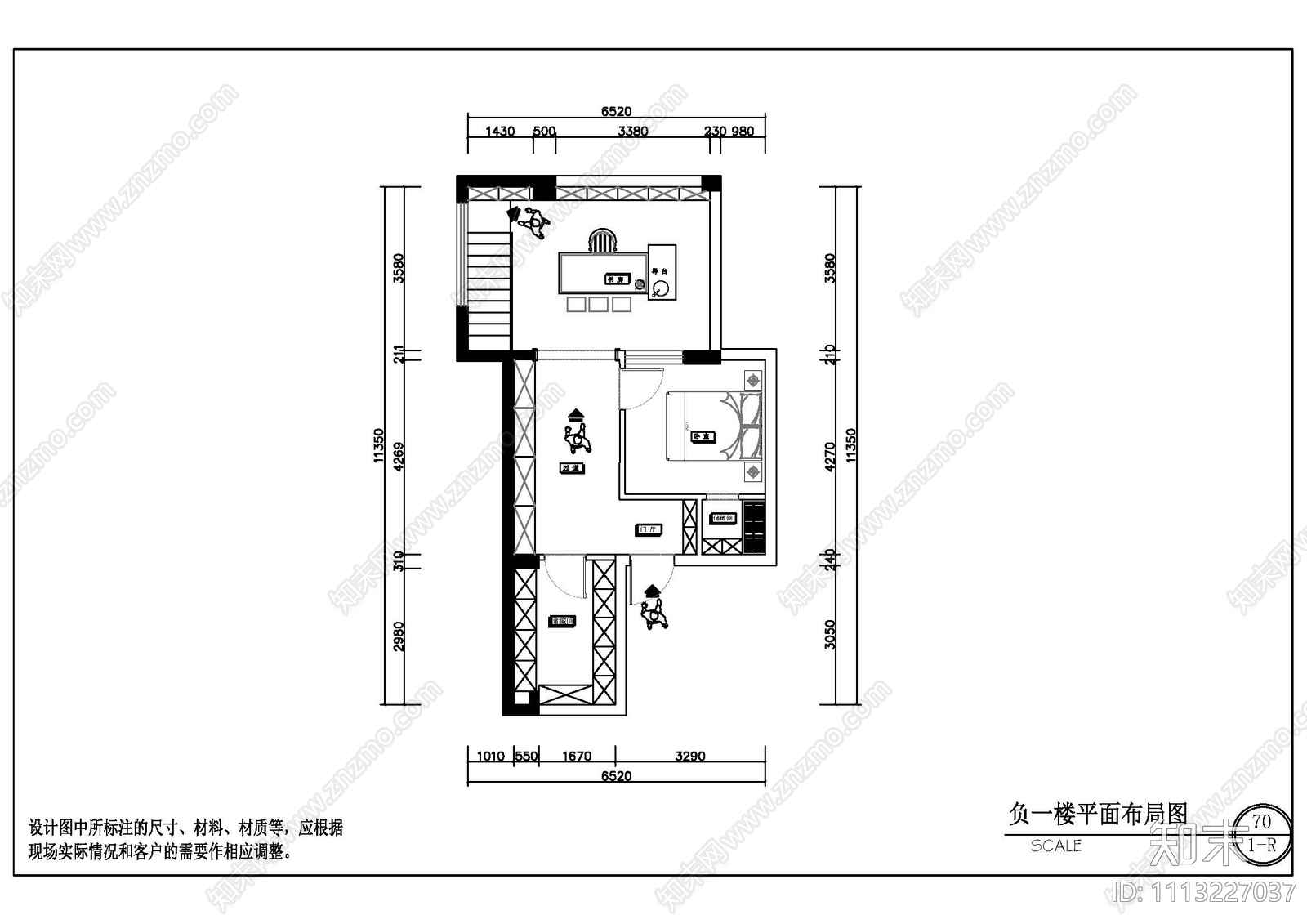 现代简约下复式两层平立面图cad施工图下载【ID:1113227037】