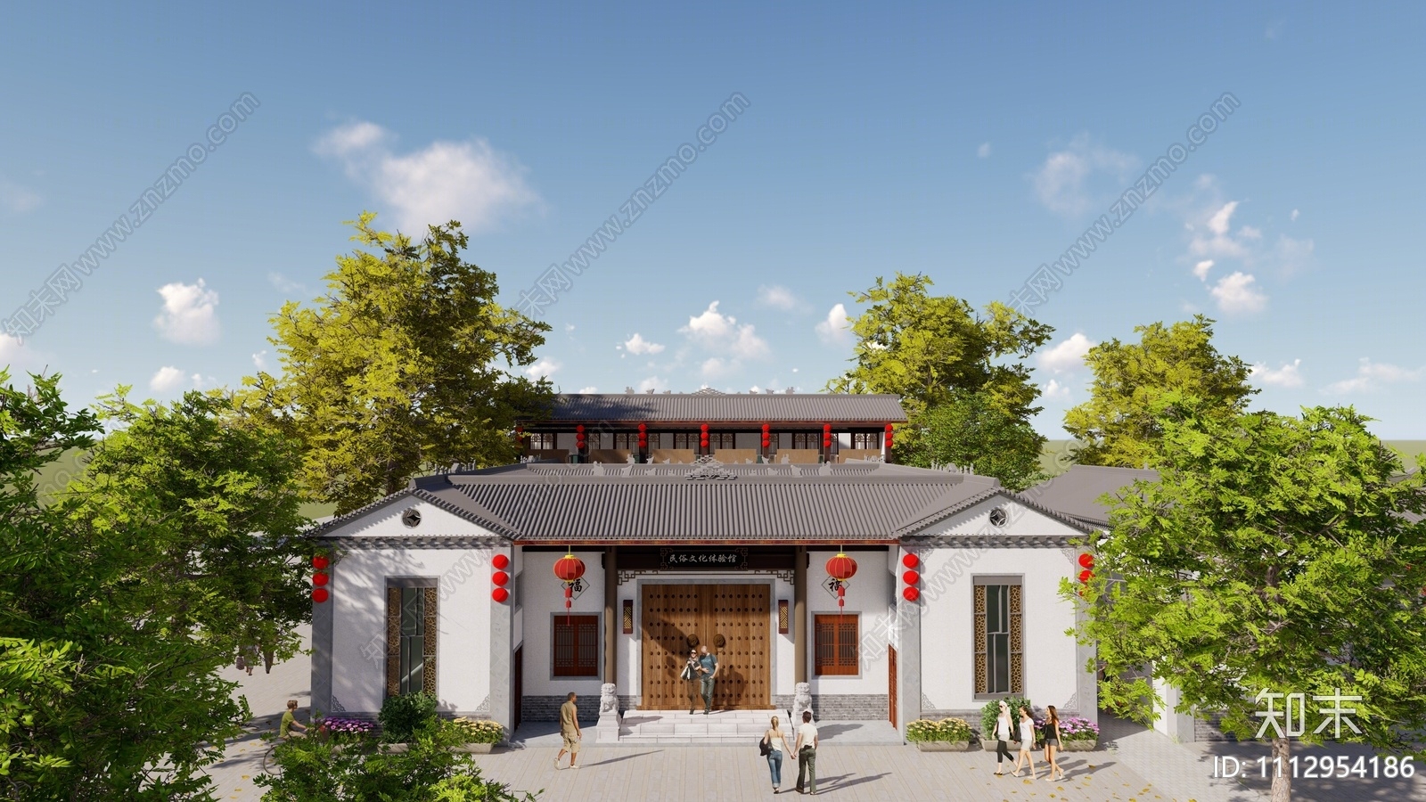 新中式展览馆建筑SU模型下载【ID:1112954186】