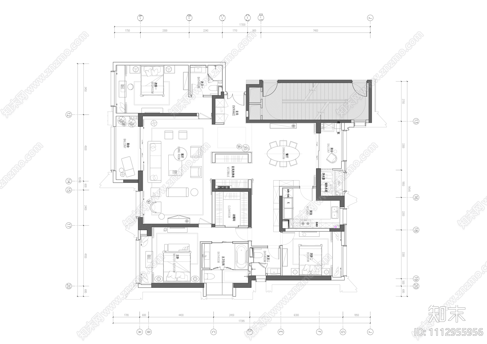 215平大平层施工图cad施工图下载【ID:1112955956】