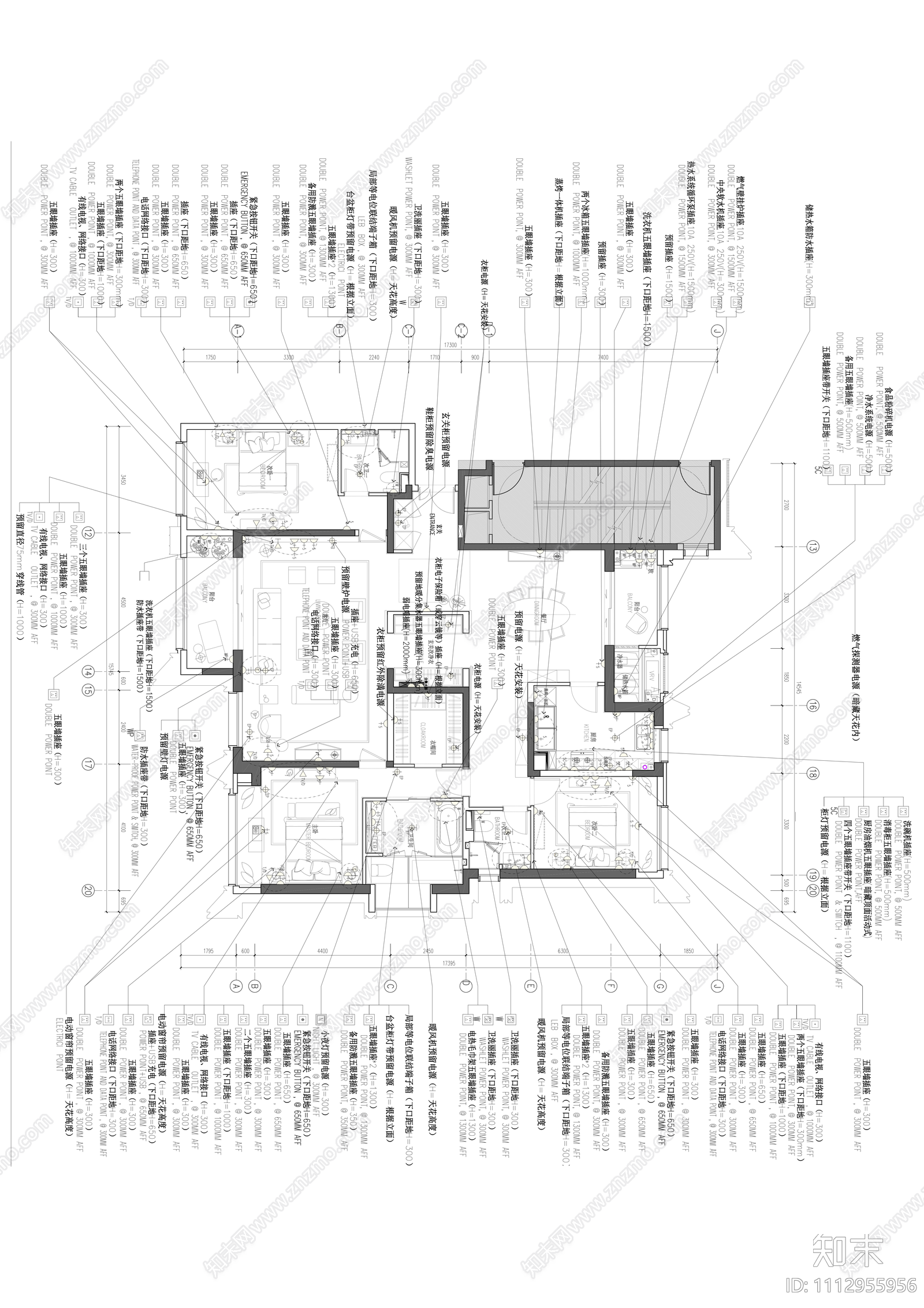 215平大平层施工图cad施工图下载【ID:1112955956】