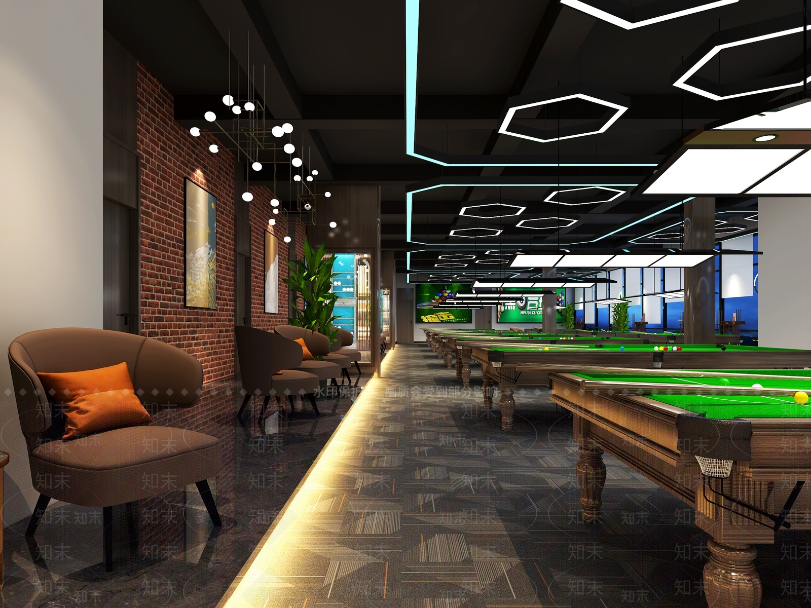 工业风台球厅3D模型下载【ID:1112956387】