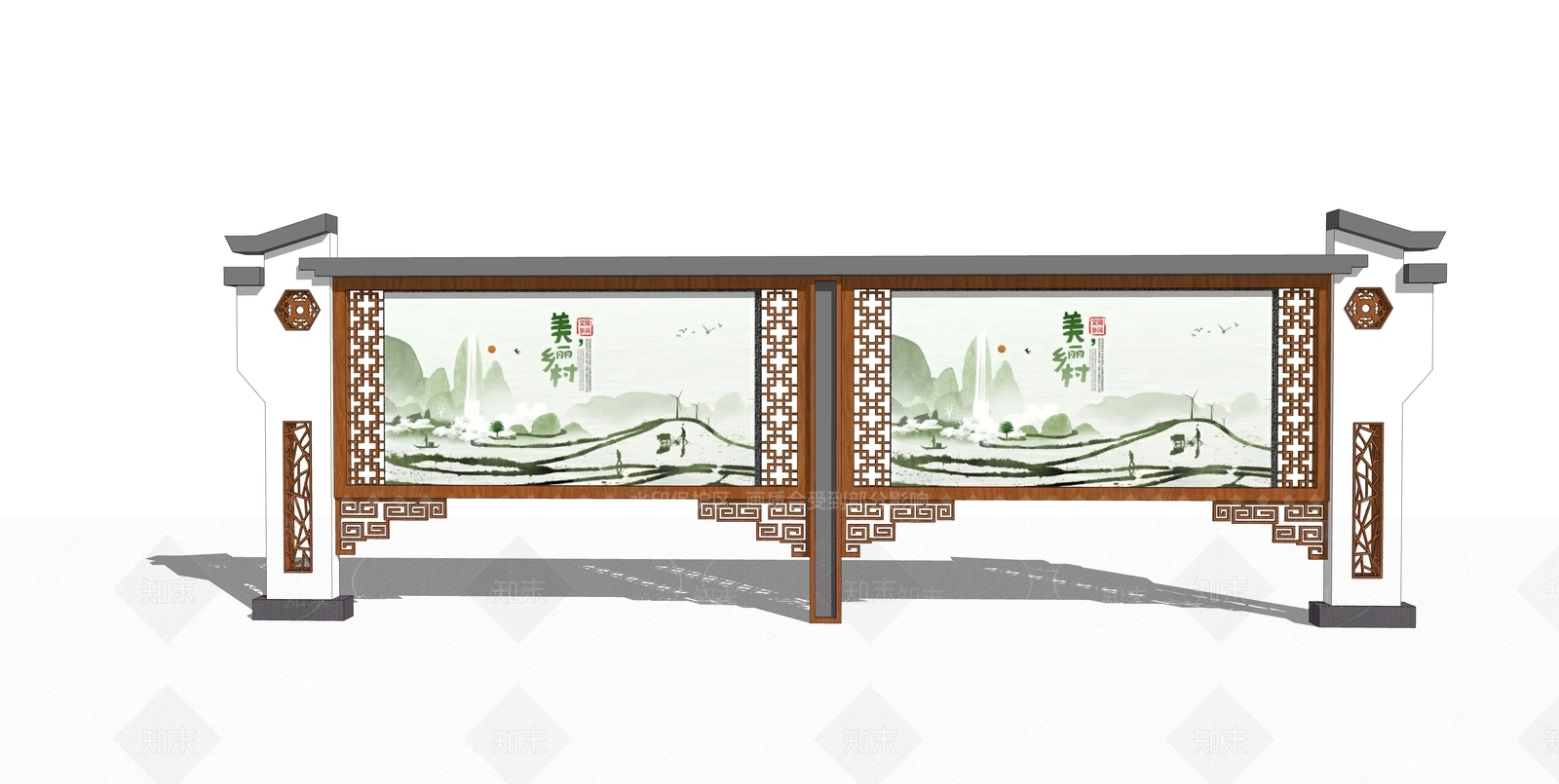 新中式乡村振兴宣传栏SU模型下载【ID:1112962895】