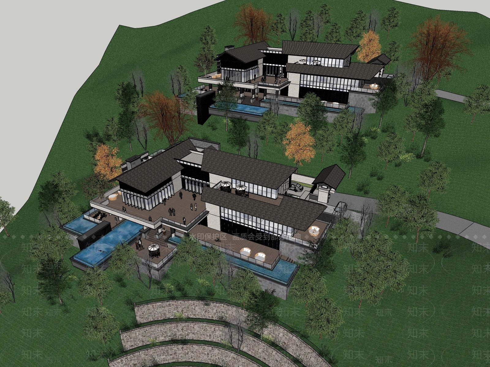 民宿建筑SU模型精品下载_SketchUp模型_知末网