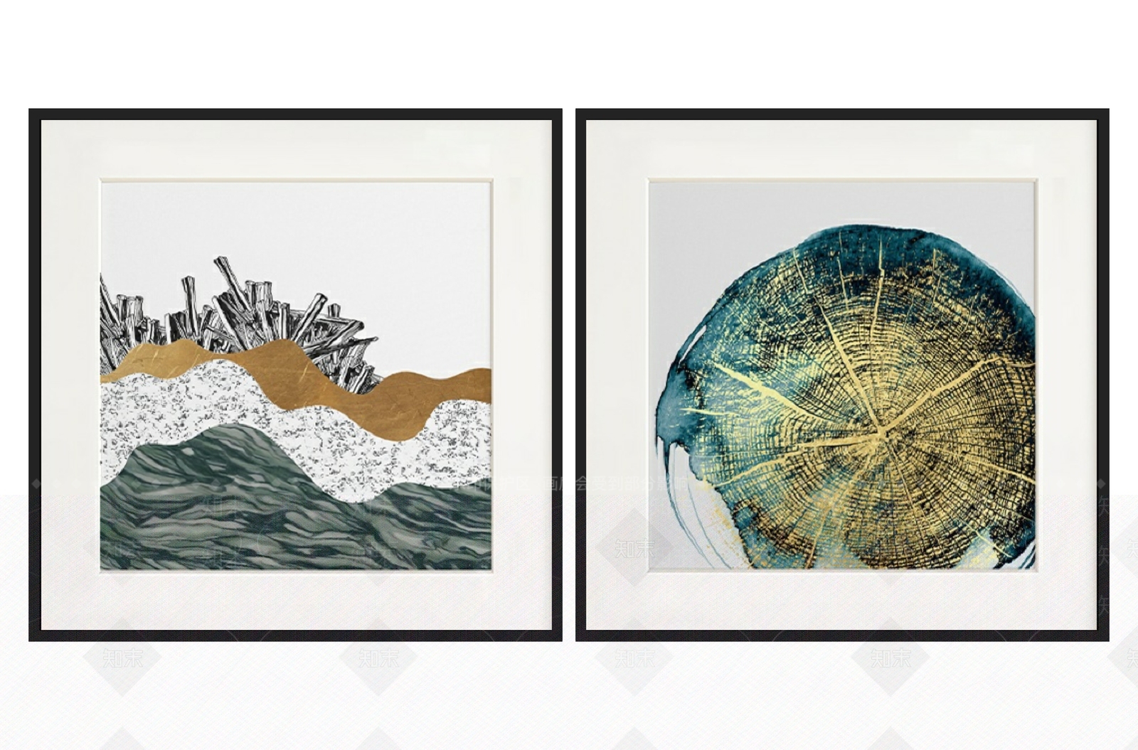 新中式抽象轻奢山水树轮装饰挂画SU模型下载【ID:1112967351】