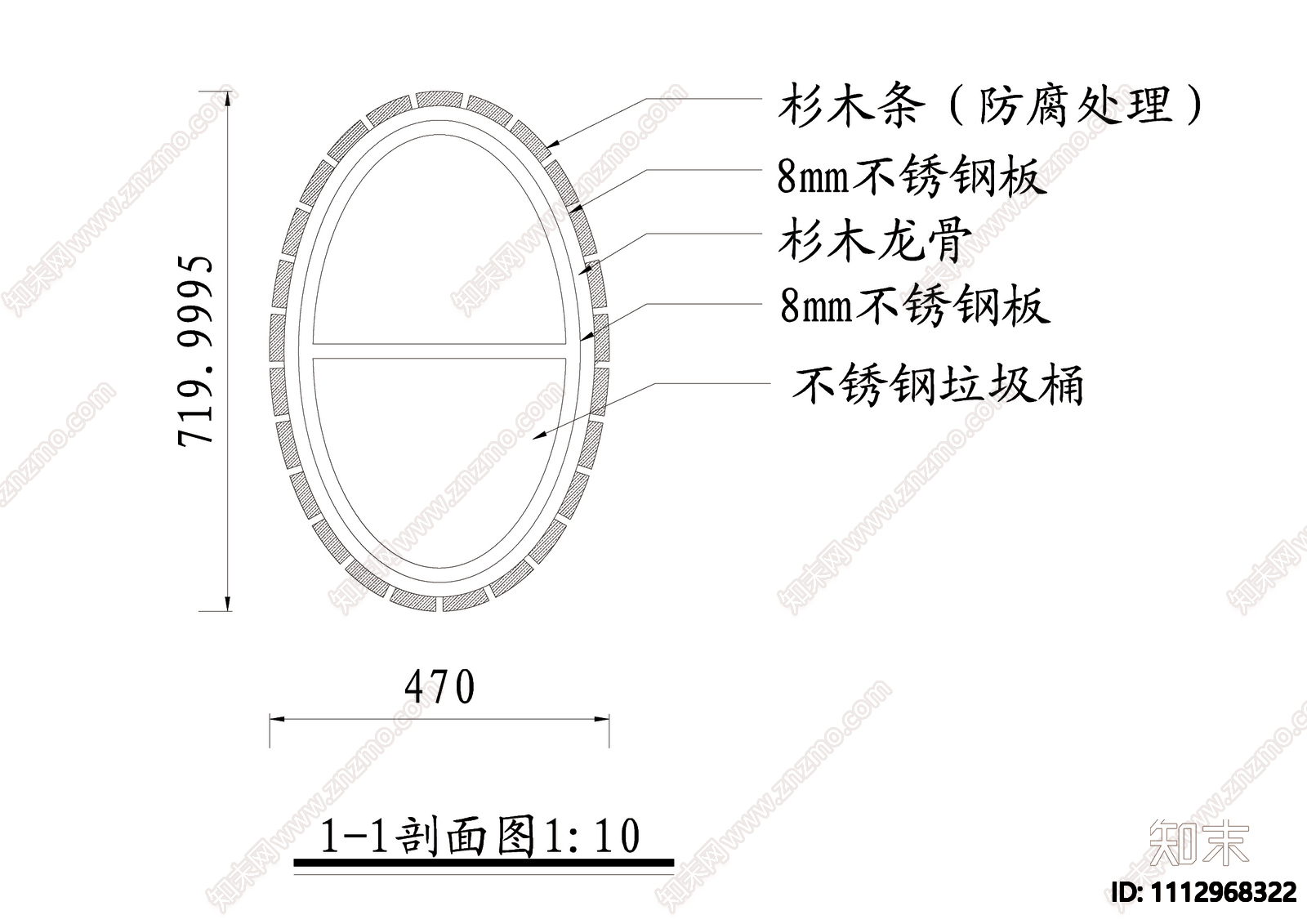 垃圾桶详图cad施工图下载【ID:1112968322】