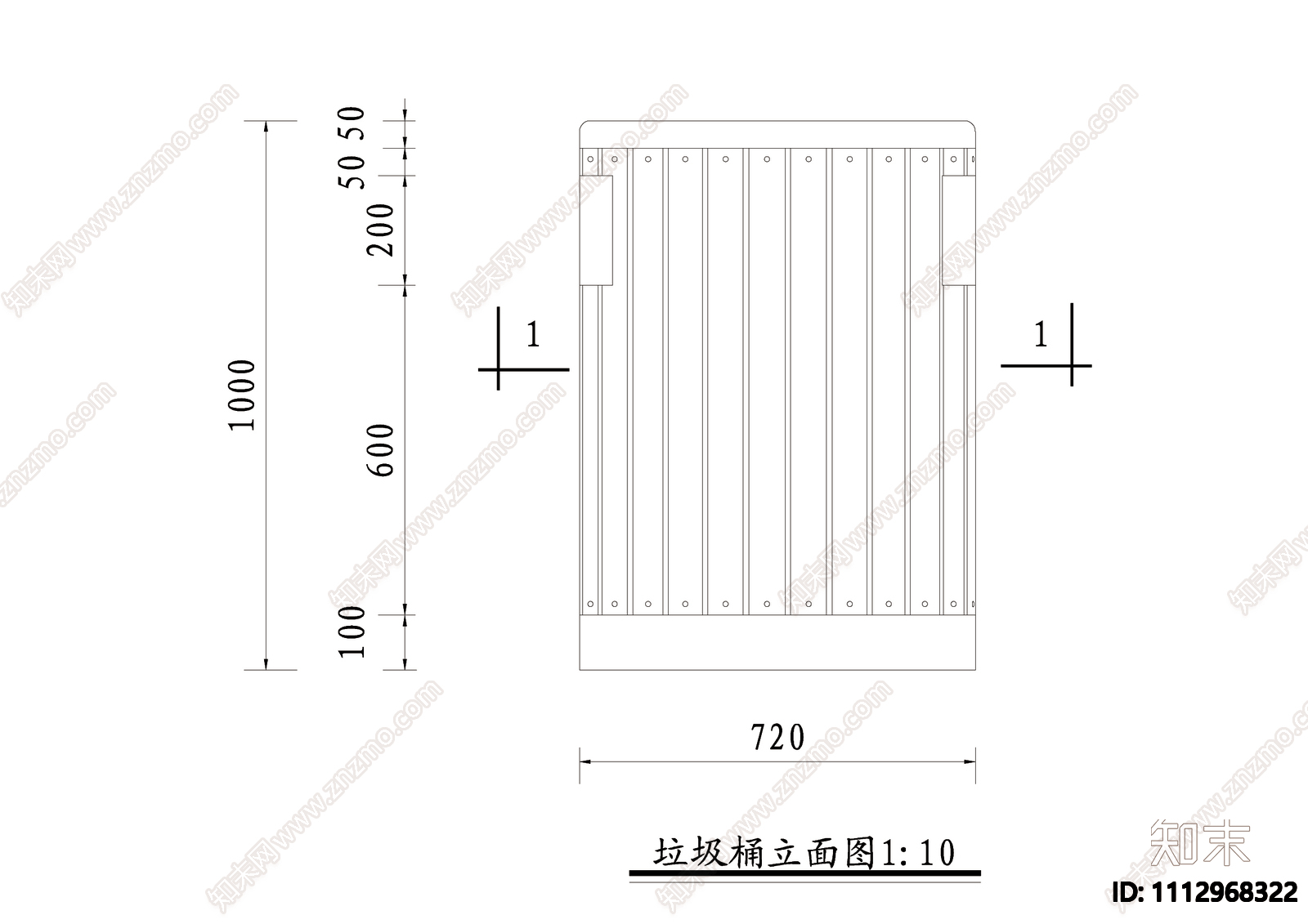 垃圾桶详图cad施工图下载【ID:1112968322】