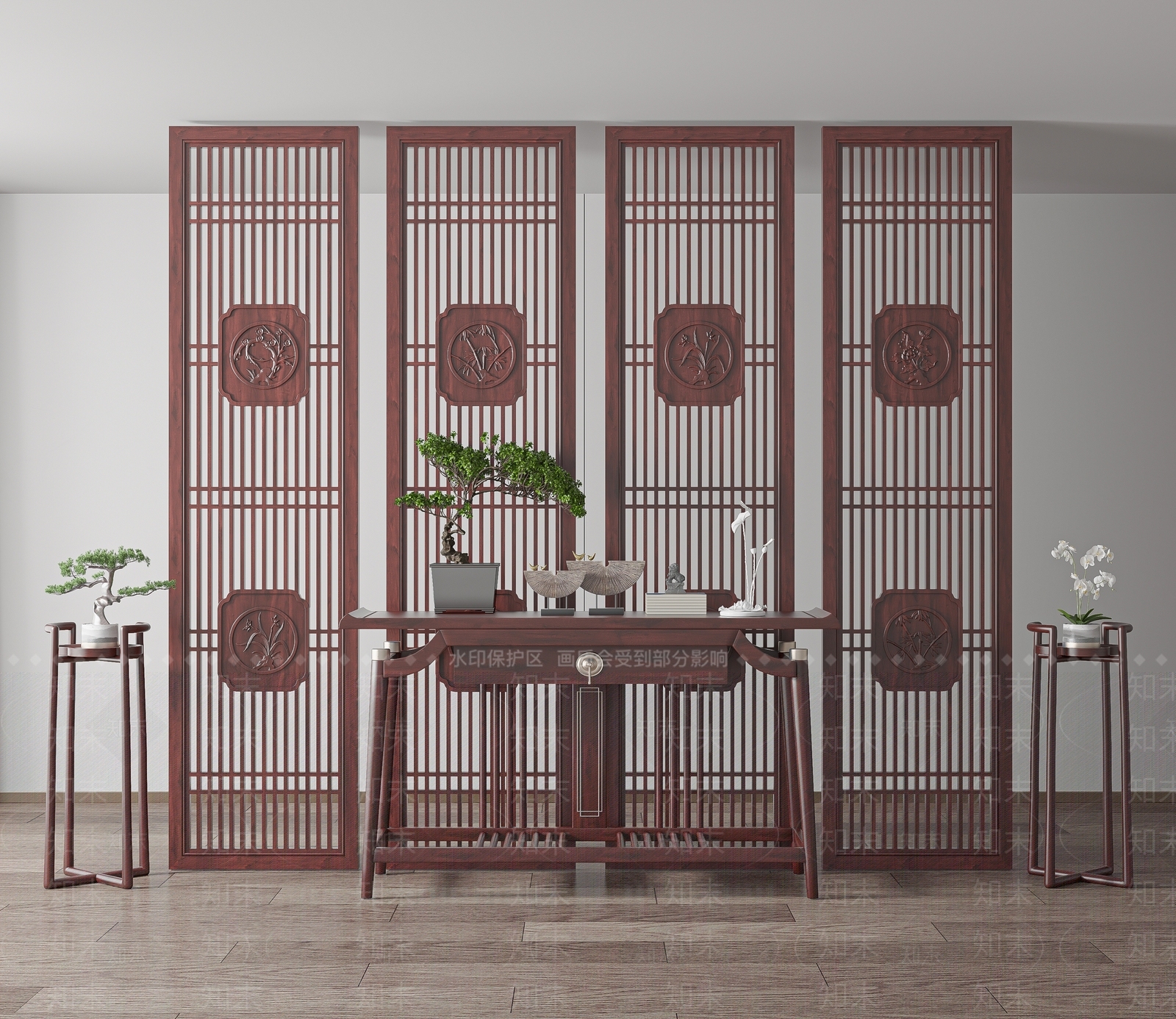 中式花格隔断3D模型下载【ID:1112968430】
