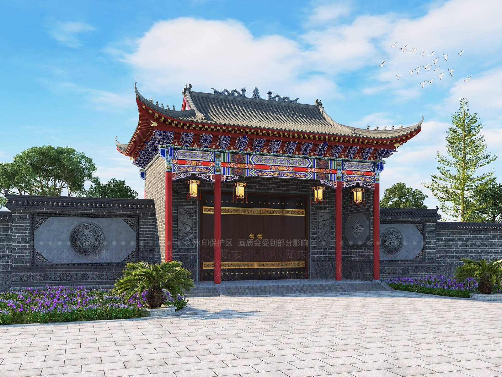 中式彩绘斗拱大门3D模型下载【ID:1112969598】