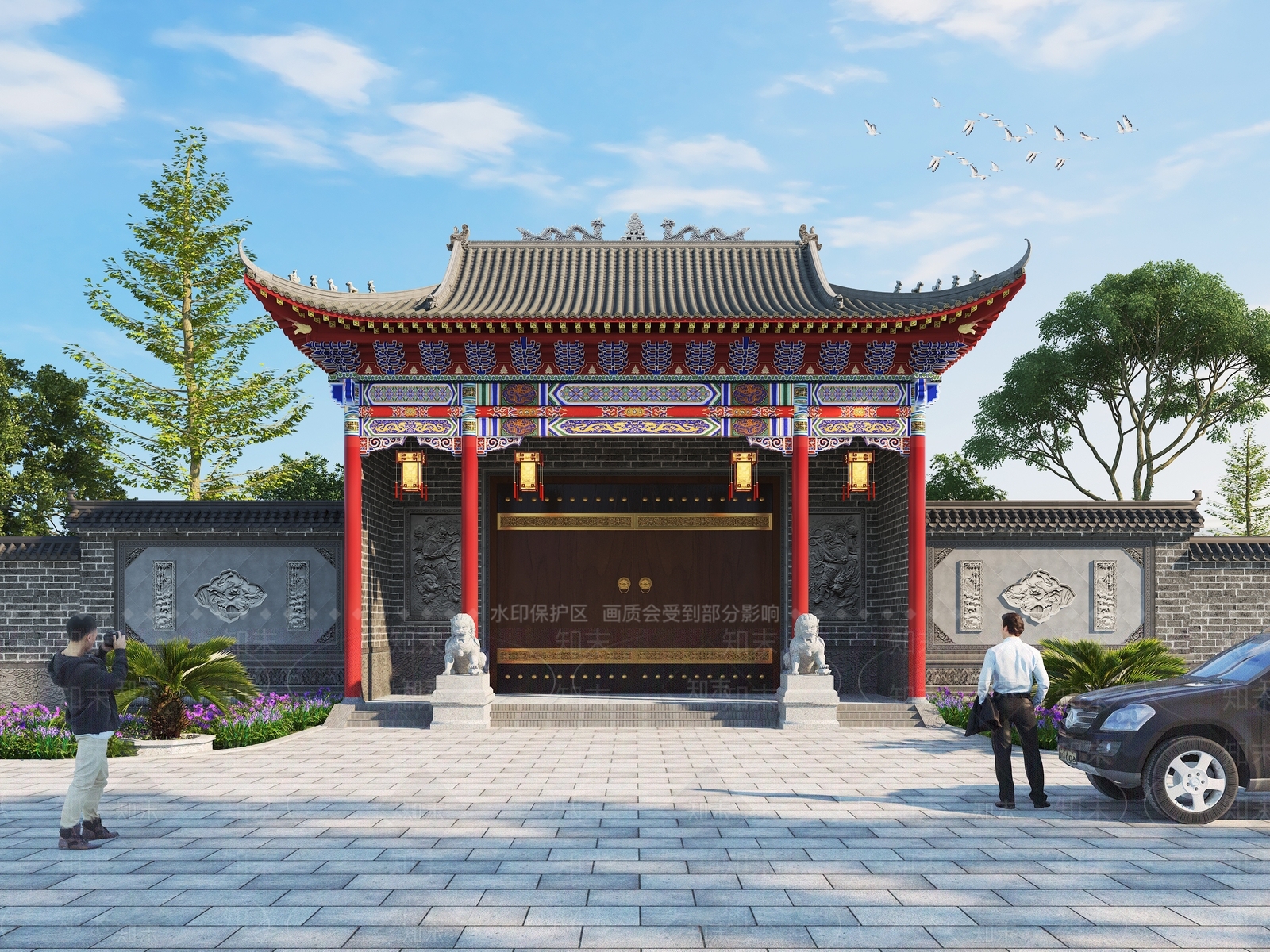 中式彩绘斗拱大门3D模型下载【ID:1112969598】