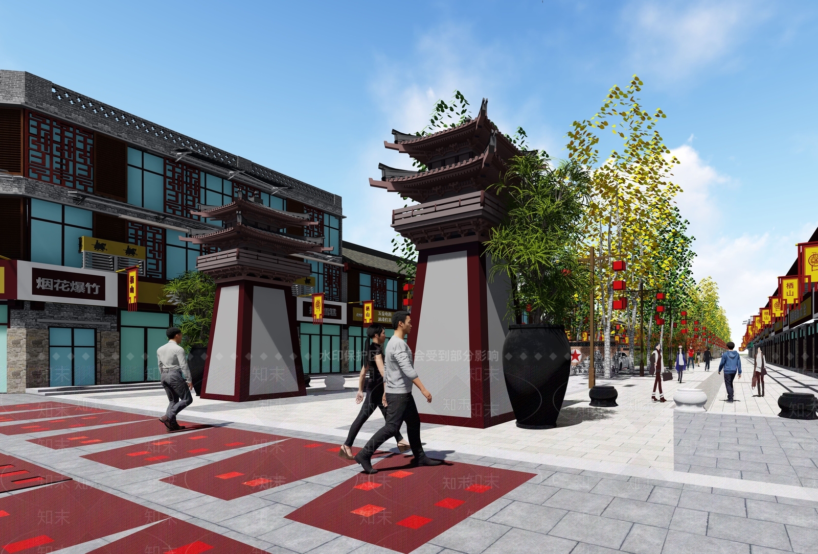 中式古镇商业街SU模型下载【ID:1112973281】
